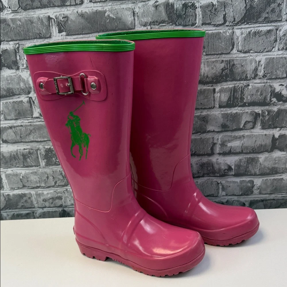Pink Ralph Lauren Rain Boots with Green‎ Logo